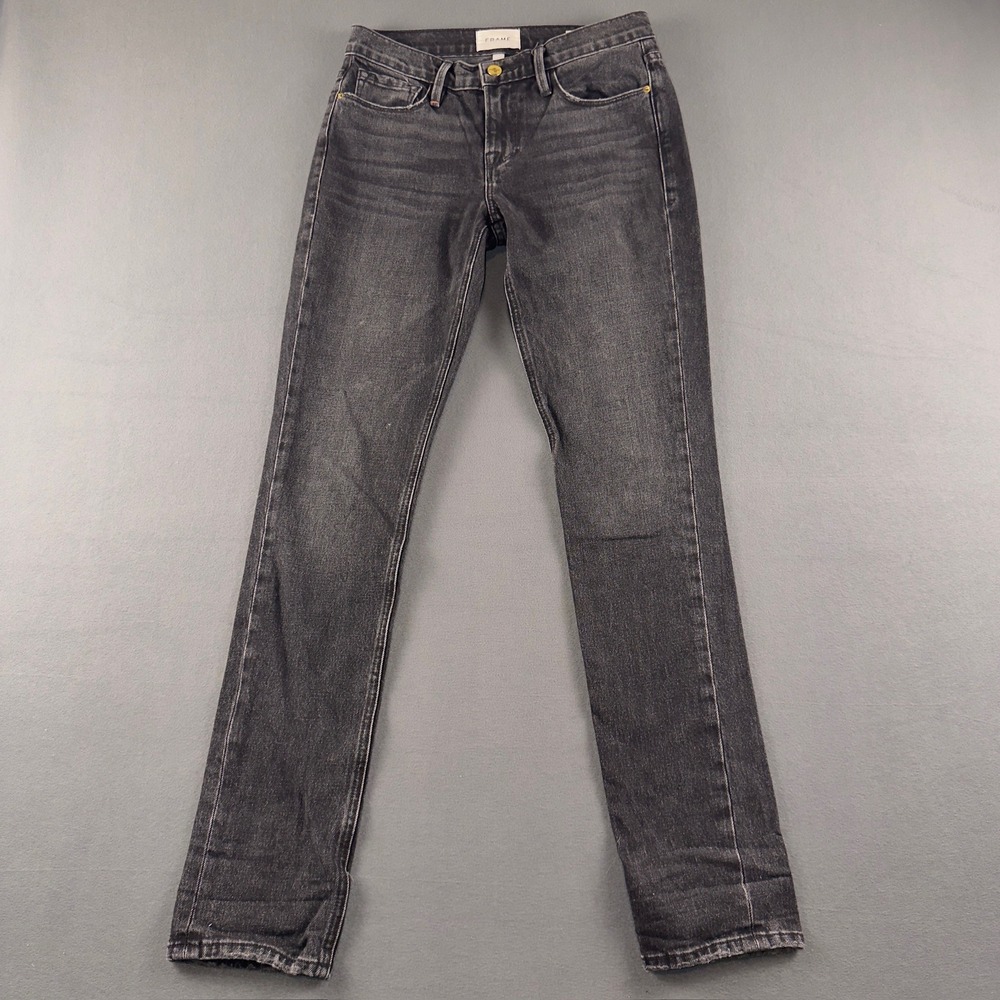 Frame Le Nik Slim Straight Leg Jeans Lucky Wash Black Denim Size 24 LN504